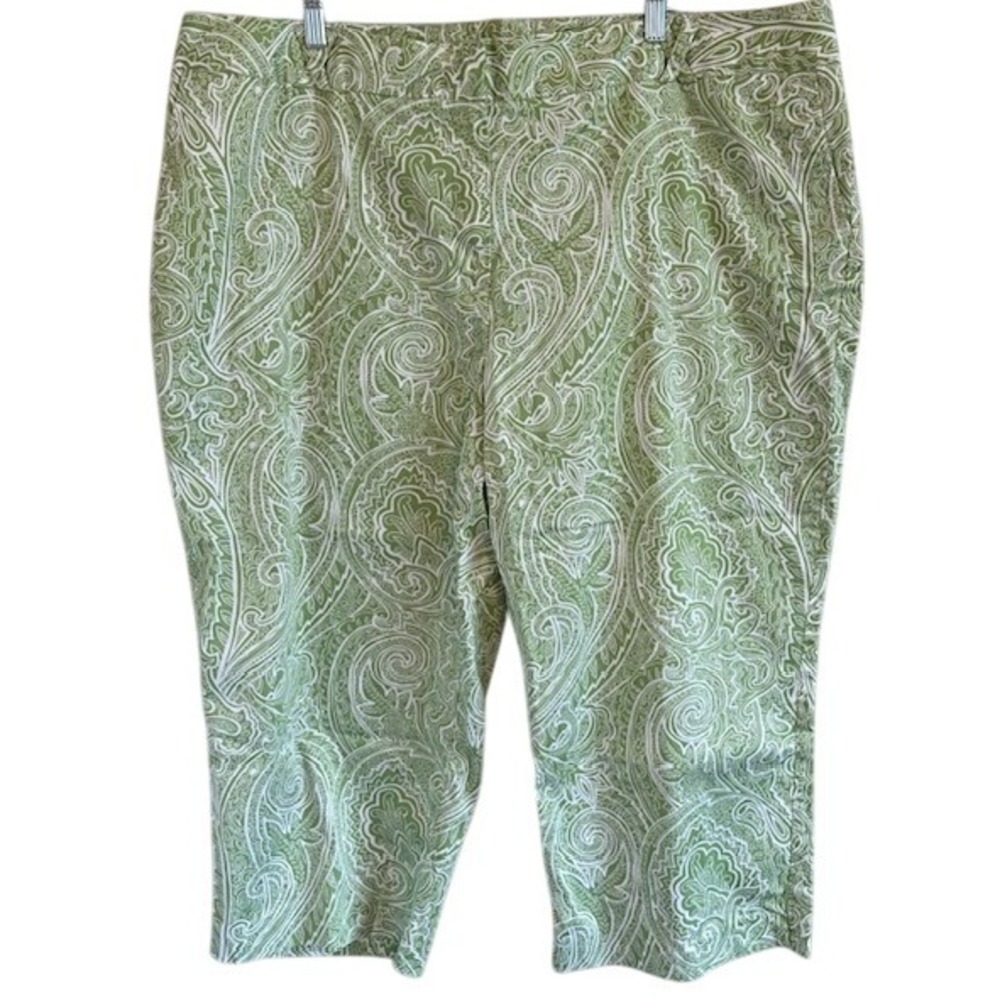 D.F.A. New York Women's Green Paisley Print Capri Cropped Pants Stretch‎ 24W